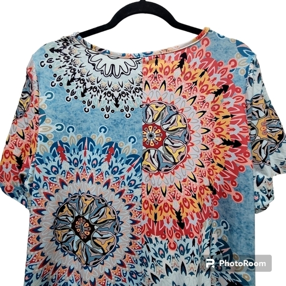 CHERFL XL Colorful Geometric Loungewear Pajama Dress Midi Boho Comfy - Picture 6 of 10